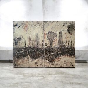 Original Abstract Textured Diptych Art Depucting a Forest Landscape. 4ft X 3ft